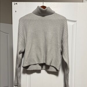 Gray Turtleneck Ribbed Sweater